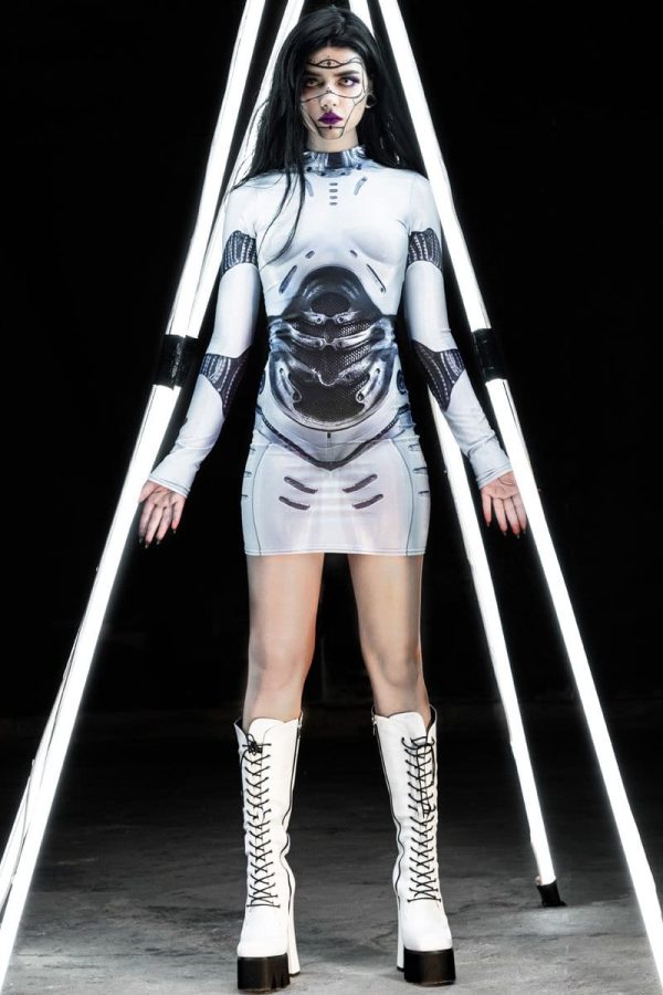 White Droid Cosplay Bodycon Dress Fashion - Image 4