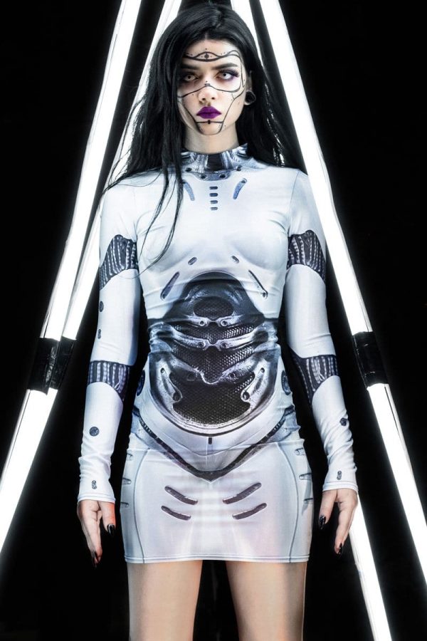 White Droid Cosplay Bodycon Dress Fashion