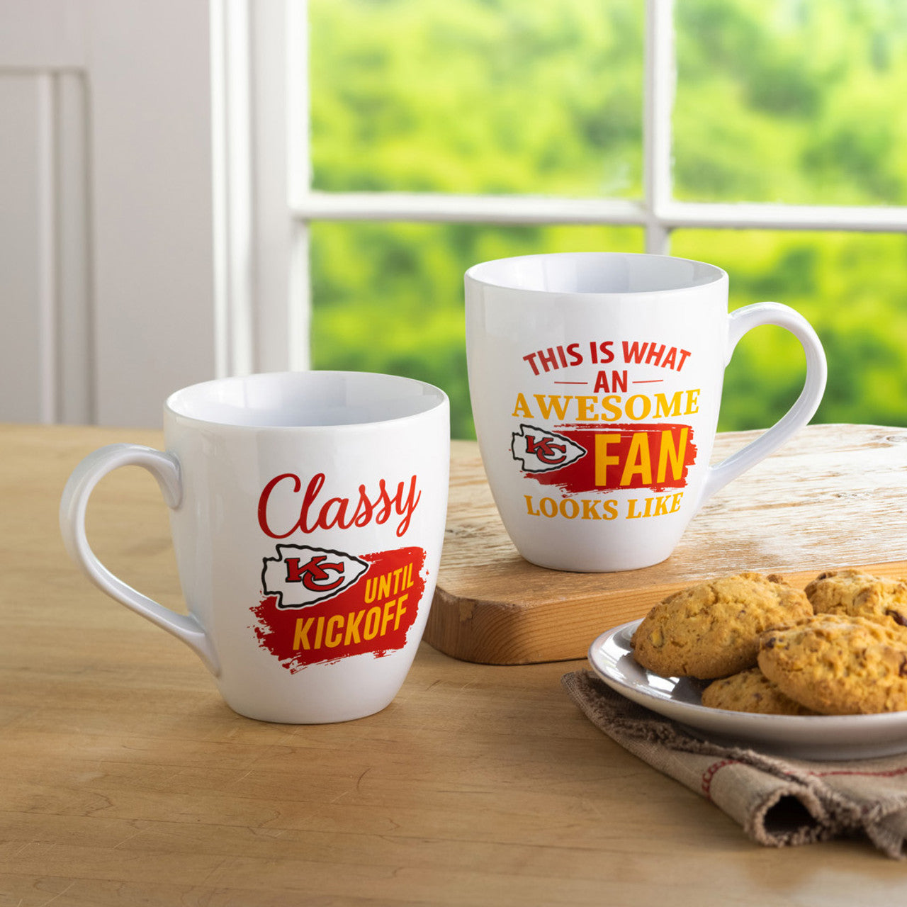 Kansas City Chiefs Coffee Mug 17oz Ceramic 2 Piece Set with Gift Box For Cheap