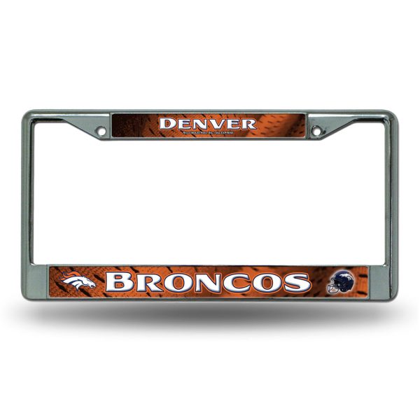 Denver Broncos License Plate Frame Chrome Printed Insert For Discount