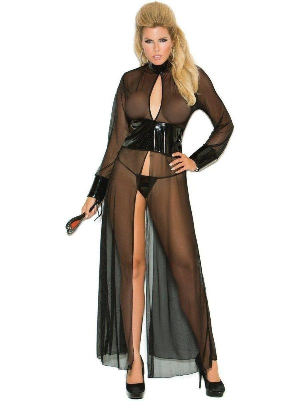 Elegant Moments V1954-V1954X Mesh and vinyl long sleeve gown For Sale - Image 3